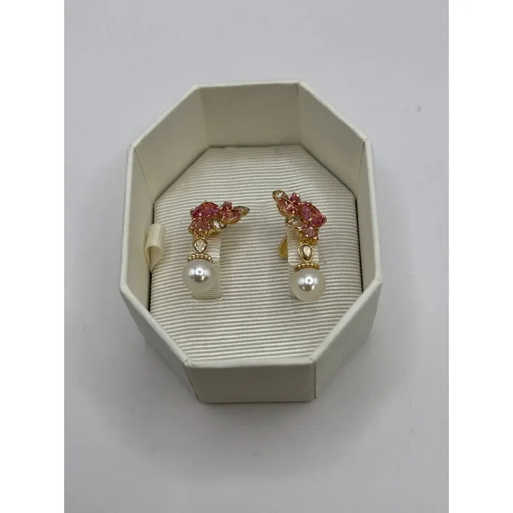 Swarovski Gema Cherry Blossom Drop Earrings - Pink Crystal Floral Pearl Gold